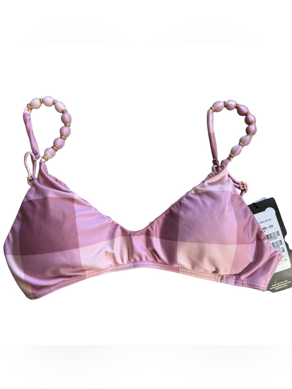 VIX Paula Hermanny Plaid Pink Beaded-Strap Bikini Top